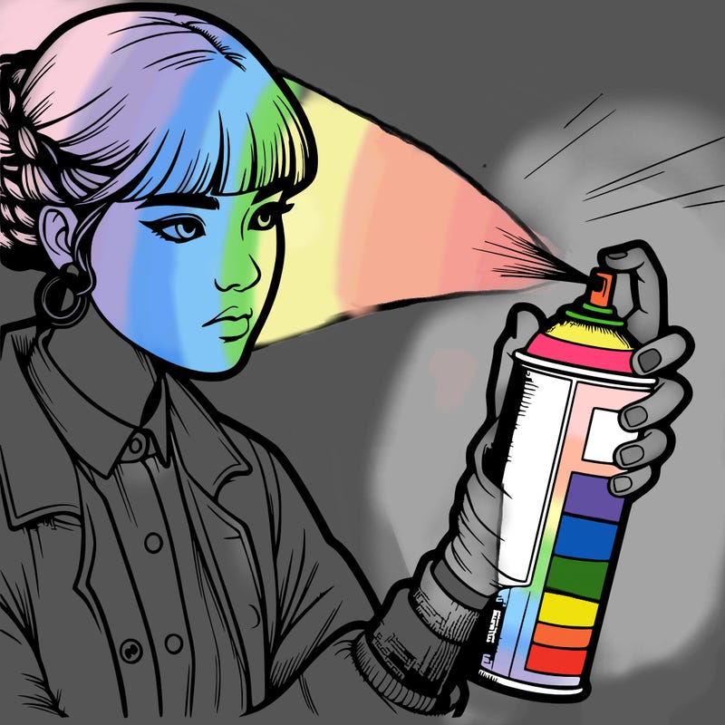 a realistic girl spray painting