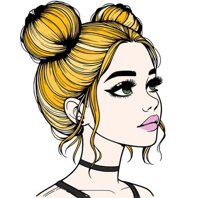 realistic girl with buns on the top of her head
