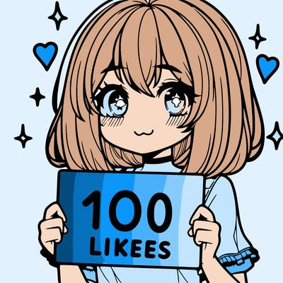 anima girl holding a 100 likes sign in her hand