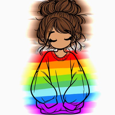 girl with baggy sweatshirt and messy bun