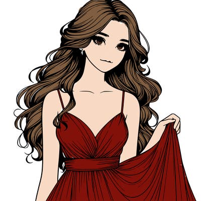realistic girl in flowy silky prom dress