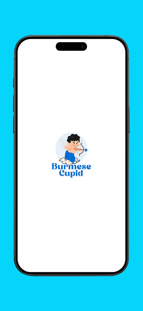 Burmese Cupid - Splash screen of the Burmese Cupid dating app showing the cupid mascot logo