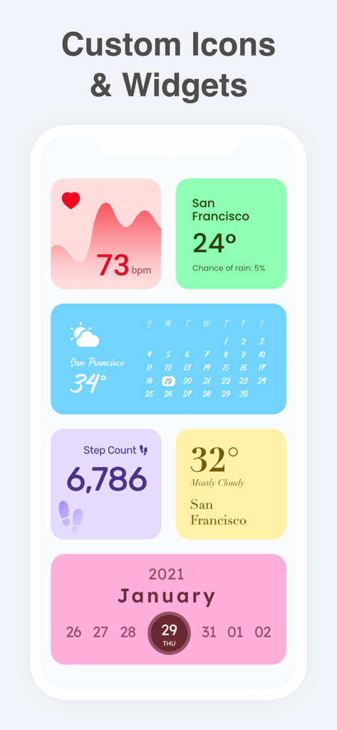 Wallpapers & Icons: Widgethub - Uma coleção de widgets personalizados estéticos e coloridos do iOS, incluindo clima, frequência cardíaca, contagem de passos e calendário