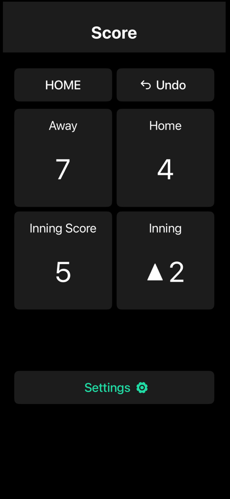 UMP Clickers - Digital umpire scoreboard interface showing away and home scores and current inning