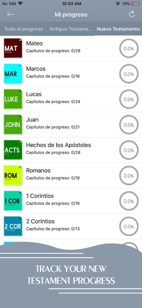La Biblia · - Progression de la lecture du Nouveau Testament dans l'application La Biblia