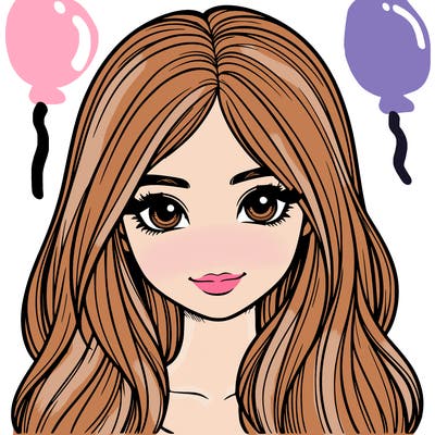 realistic girl with long hair with a pretty face