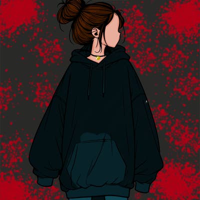 realistic girl with a oversized sweatshirt on and a bun