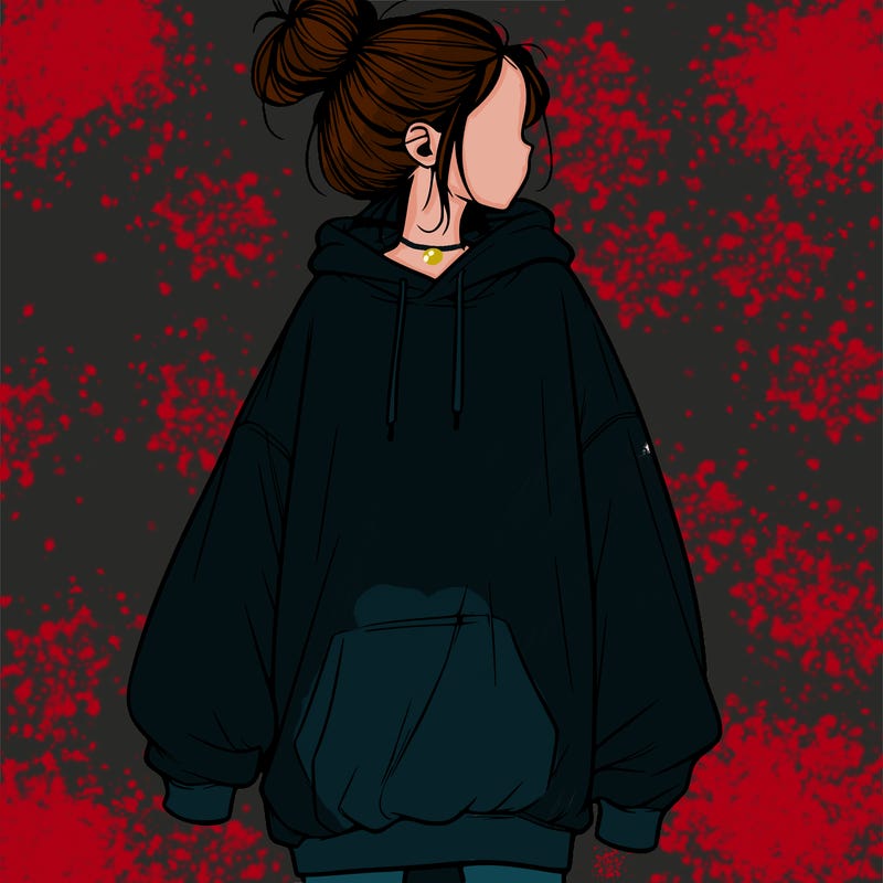 realistic girl with a oversized sweatshirt on and a bun