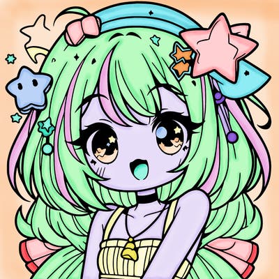 cute anime girl with star accessories