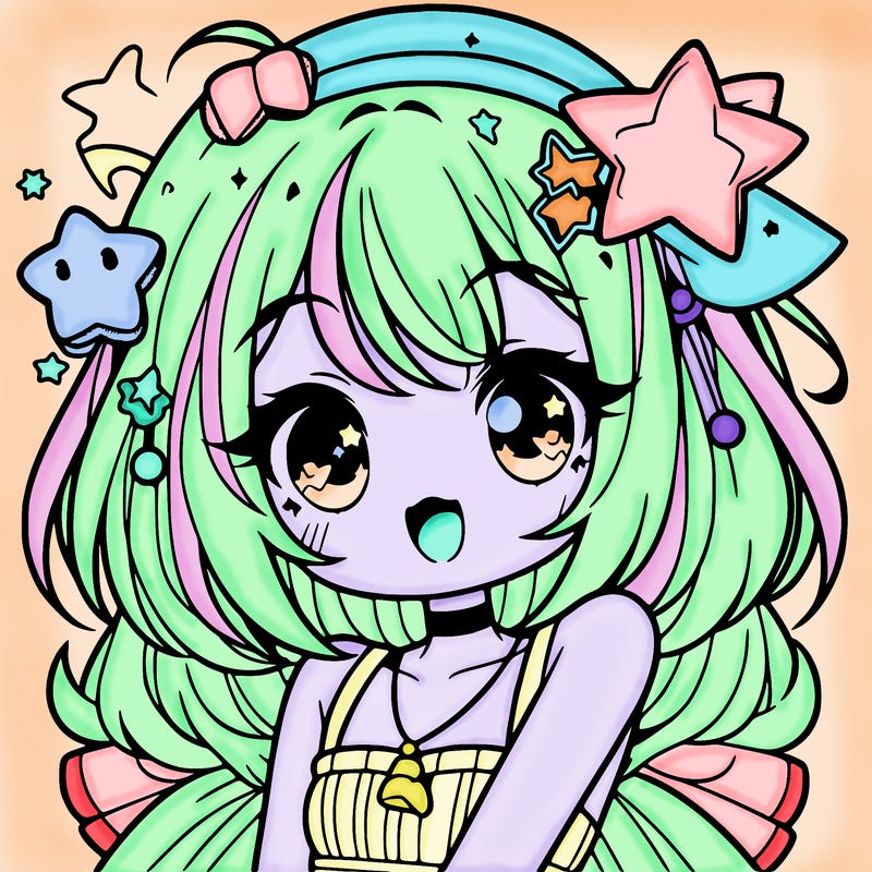 cute anime girl with star accessories