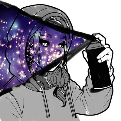 a realistic girl, spray painting