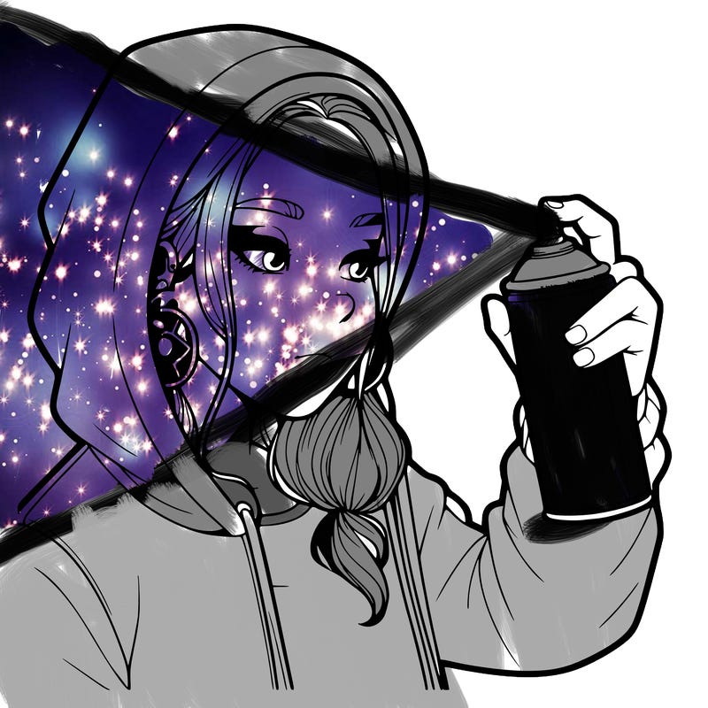 a realistic girl, spray painting