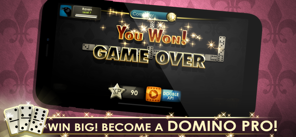 Victory screen for Domino Royale showing game over message and earned XP points
