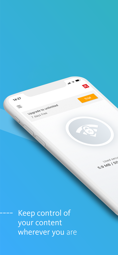 Oberfläche der Avira Phantom VPN-App mit Optionen für sichere Verbindungen und Überwachung der Datennutzung