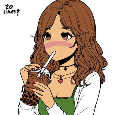 realistic girl drinking boba tea