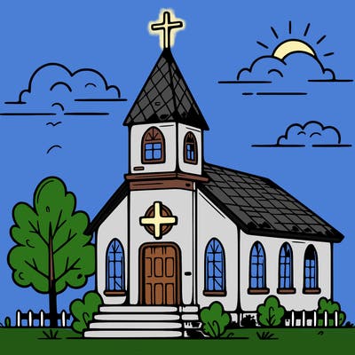 church building with a cross steeple