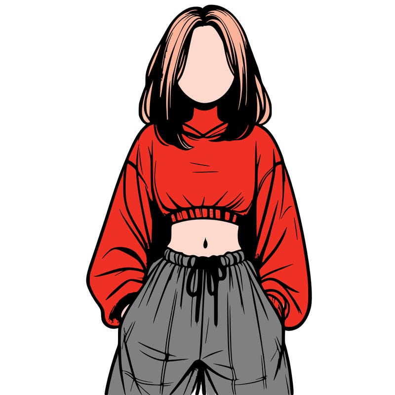 realistic girl faceless with baggy pants and a crop top