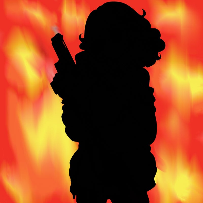 stylish teenage girl with gun