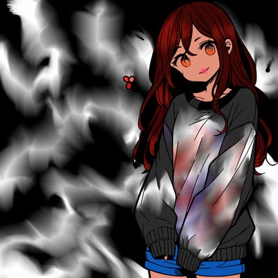 manga teen girl  in a sweater and baggy pants