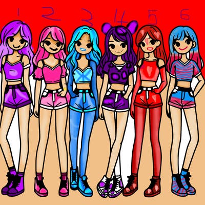 a group of girls wearing crop tops and shorts