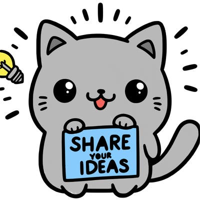 a cute cat saying share your ideas