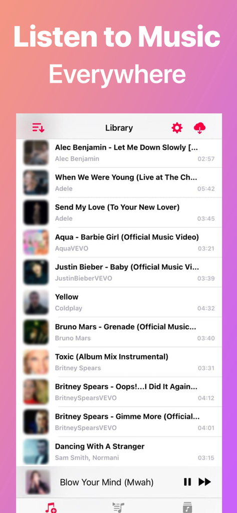 Interfaccia del lettore musicale Melodista che mostra una libreria di canzoni
