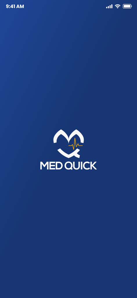 Med Quick - Med Quick telemedicine app splash screen with logo on a dark blue background