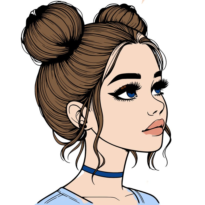 realistic girl with buns on the top of her head