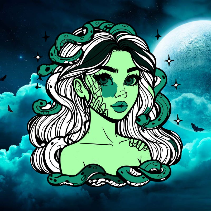 realistic girl with snakes as hair