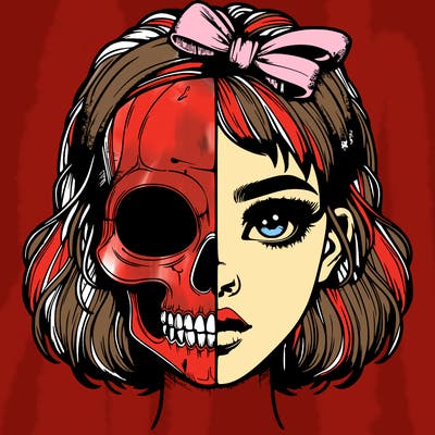 realistic girl with half skull mask