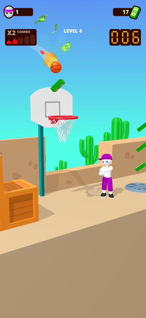 Bounce Dunk - basketball game - 바운스 덩크 게임 레벨에서 림을 향해 날아가는 불타는 농구공