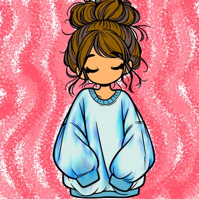 girl with baggy sweatshirt and messy bun