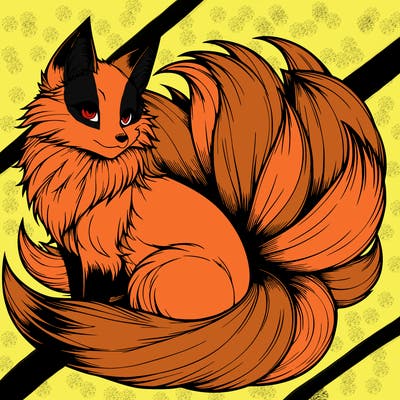 realistic detailed 9 tailed anime fox