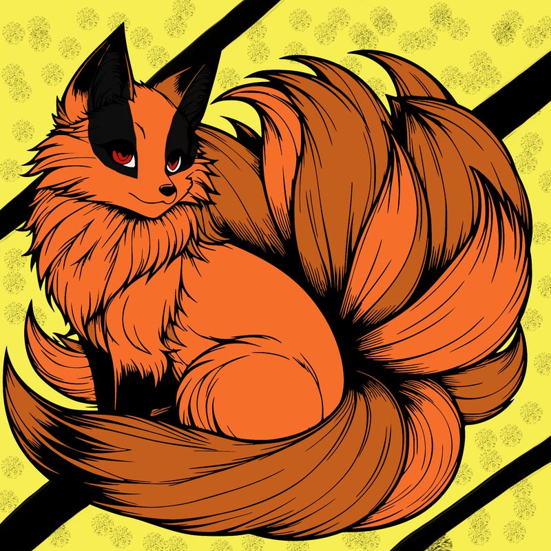 realistic detailed 9 tailed anime fox