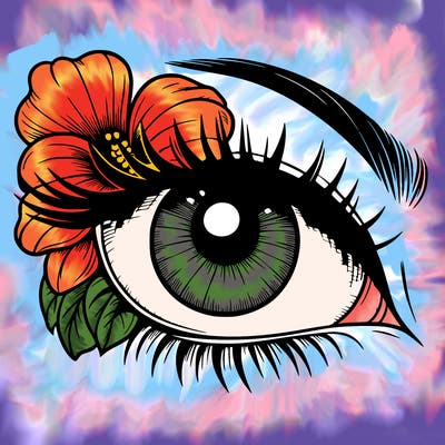 realistic eye with flower