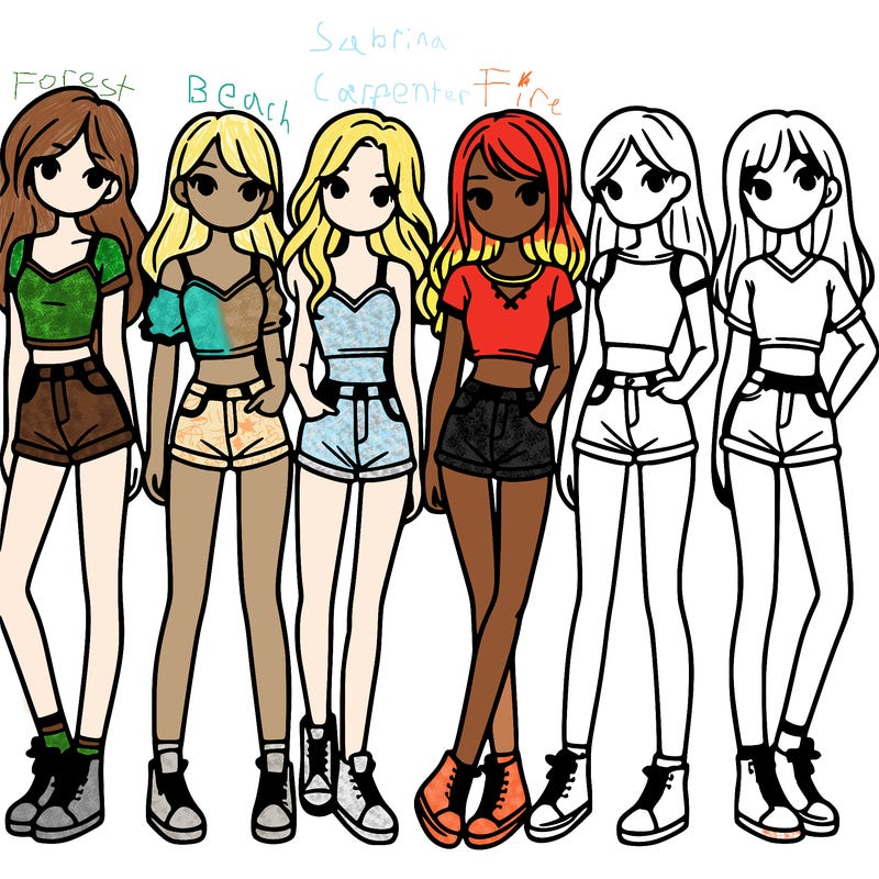 a group of girls wearing crop tops and shorts