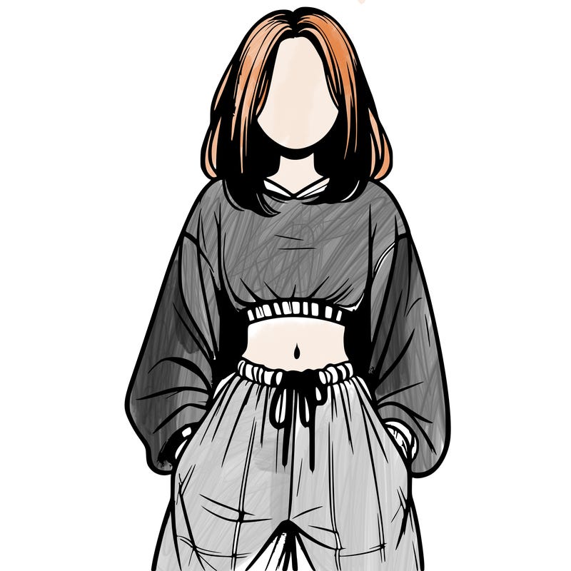 realistic girl faceless with baggy pants and a crop top