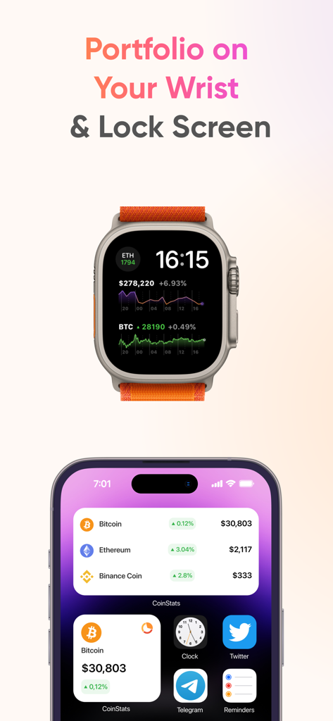 CoinStats crypto portfolio widgets on Apple Watch and iPhone lock screen