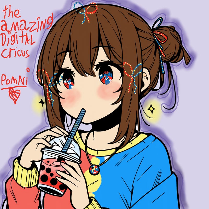 manga character drinking boba