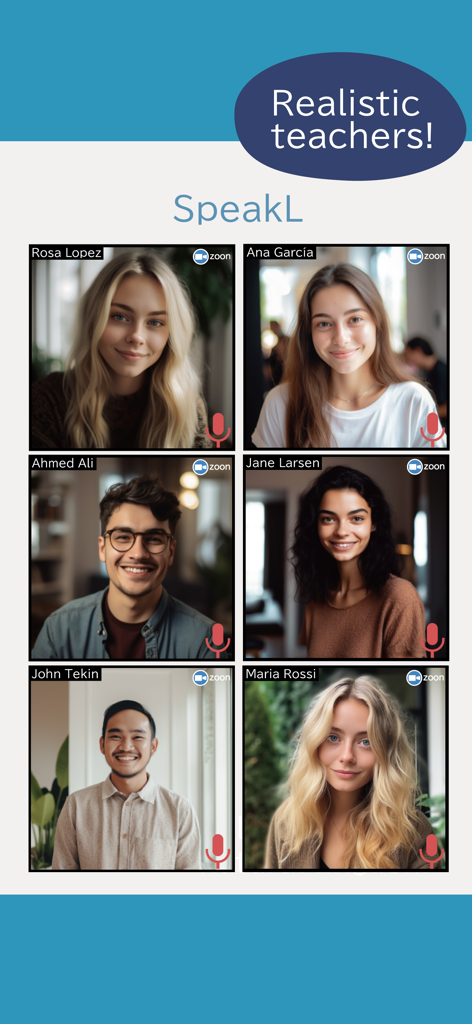 会話練習のための多様なリアルなAI講師のグリッド