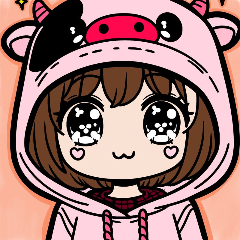 kawaii girl with cow hoodie