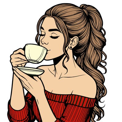 realistic woman drinking tea