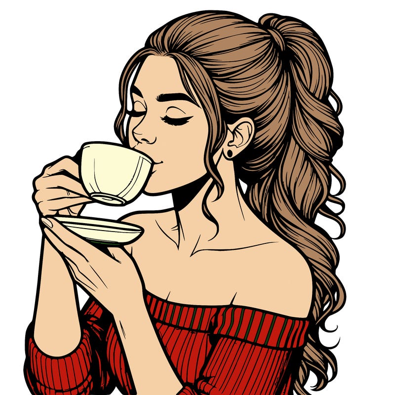 realistic woman drinking tea