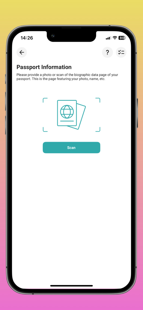 Screenshot of the Seychelles E-Border app showing the passport information scan screen