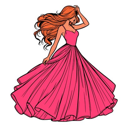 realistic woman with dress flowing in the wind