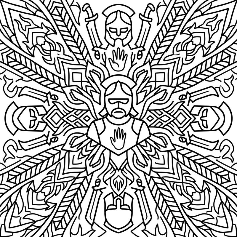 Dive into a unique fantasy coloring experience with this Uruk-hai Mandala, perfectly designed for young adventurers. Its bold lines and symmetrical patterns make it an engaging and fun activity for kids.