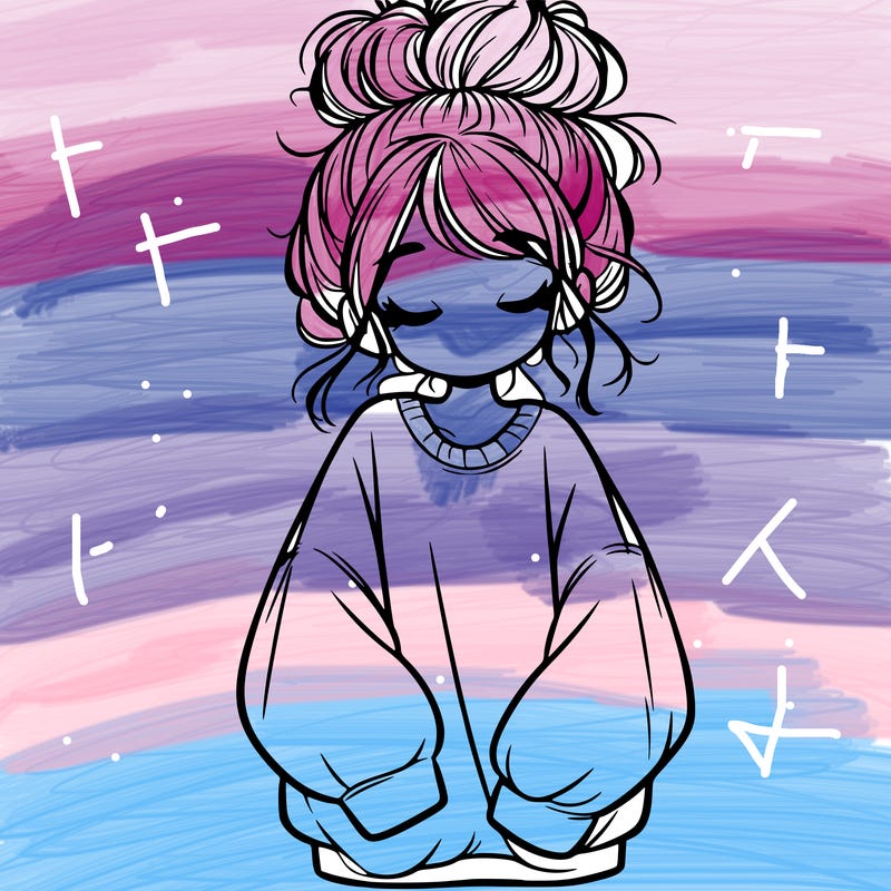 girl with baggy sweatshirt and messy bun