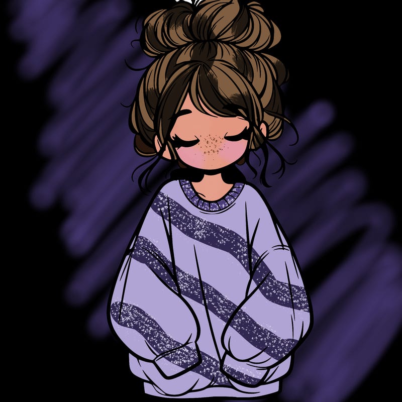 girl with baggy sweatshirt and messy bun