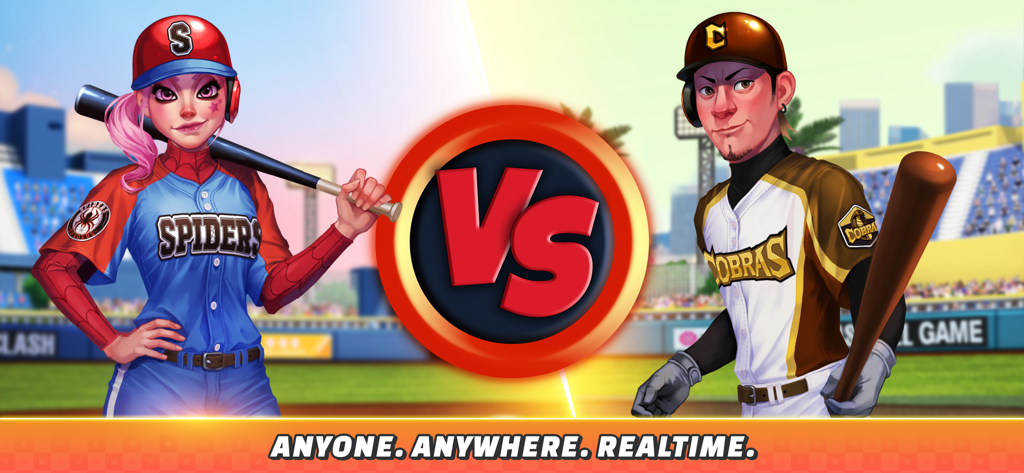 Baseball Clash: Real-time game - Two unique baseball players from the Spiders and Cobras teams facing off in a real time match