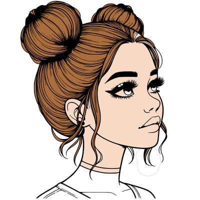 realistic girl with buns on the top of her head